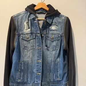 Harley-Davidson Denim Jacket Hoodie Hybrid Zip-Sleeve | Medium Wash | MKE WI